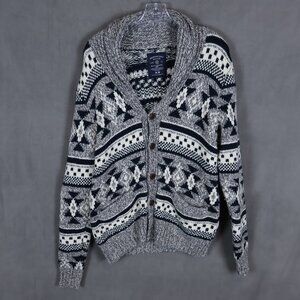 American Eagle Cardigan Sweater Mens Medium Gray Shawl Collar Aztec Southwestern